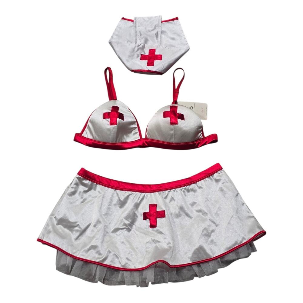 Jolie Sexy Nurse Lingerie Set | Bra & Skirt Attached Thong & Garter w. Hat